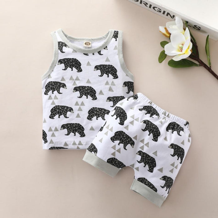 Bear Print Tank and Shorts Set