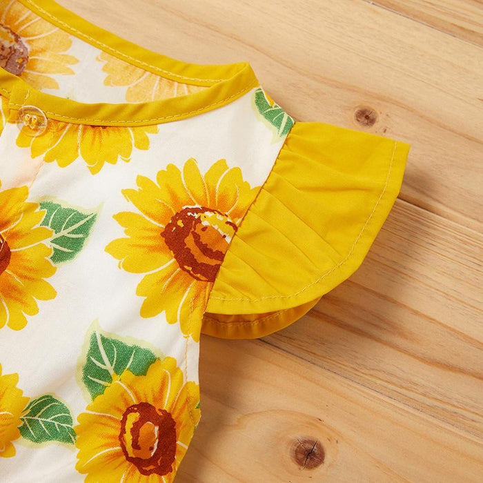 Baby / Toddler Girl Pretty Sunflower Print Flutter-sleeve Onesies