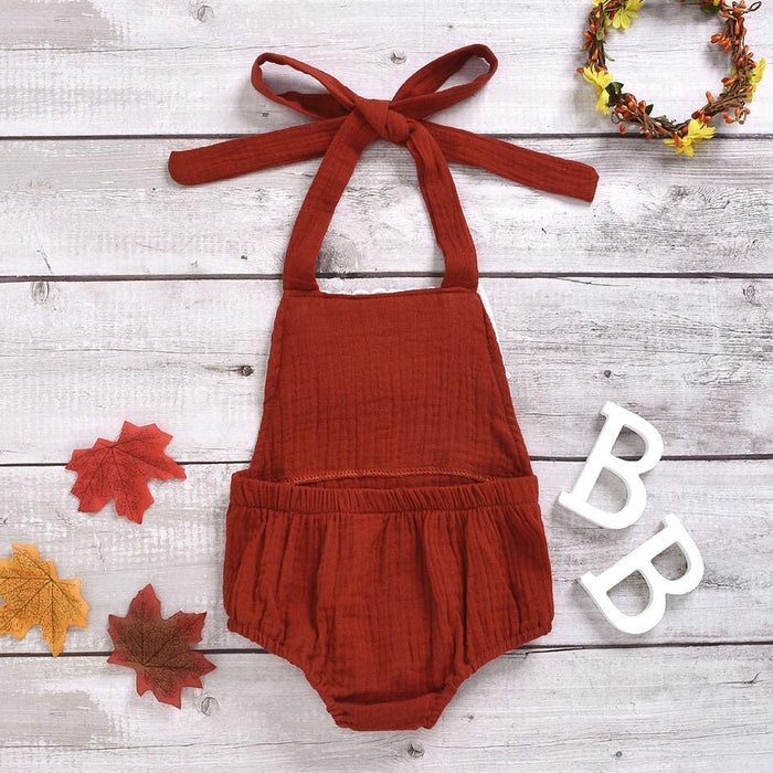 Baby Girl Solid Lace Design Sleeveless Romper