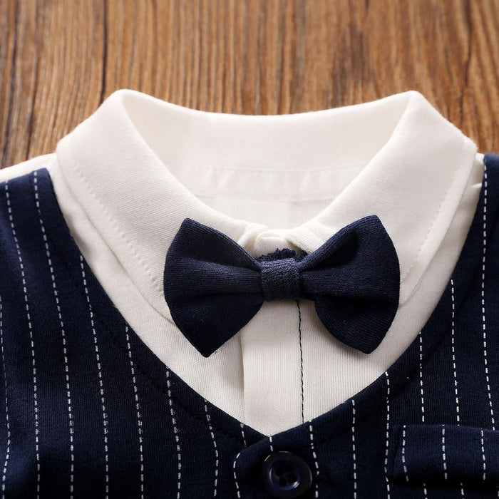 Baby Boy Gentleman Bow tie Striped Jumpsuit