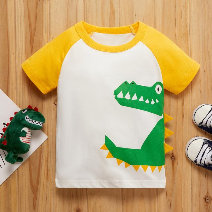 Camiseta de manga corta con dinosaurio animal de dibujos animados informal para bebé niño