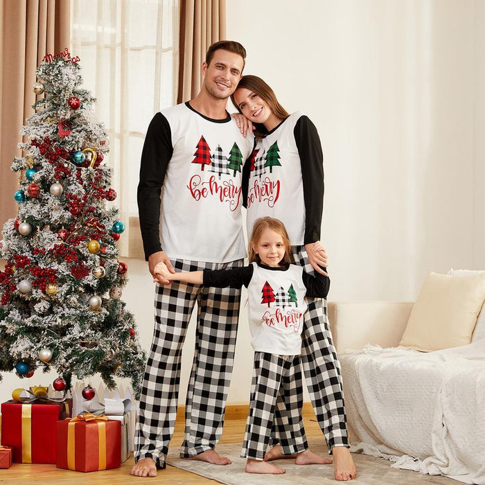 Familie-look zwart/wit/rood feestpyjamasets Geruite positioneringsprint Bijpassende pyjama