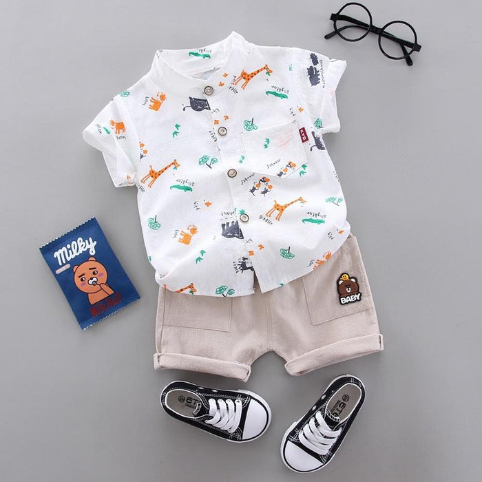 Elephant Print Short-sleeve Top and Pants Set