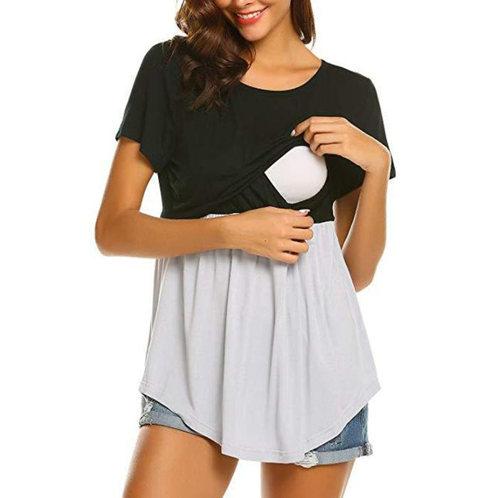 Camiseta de lactancia premamá con bloques de color de moda