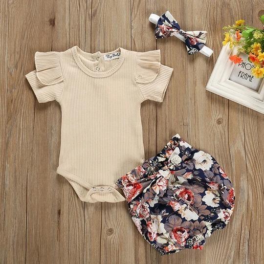 Baby Girl 3-piece Ribbed Bodysuit Floral Set