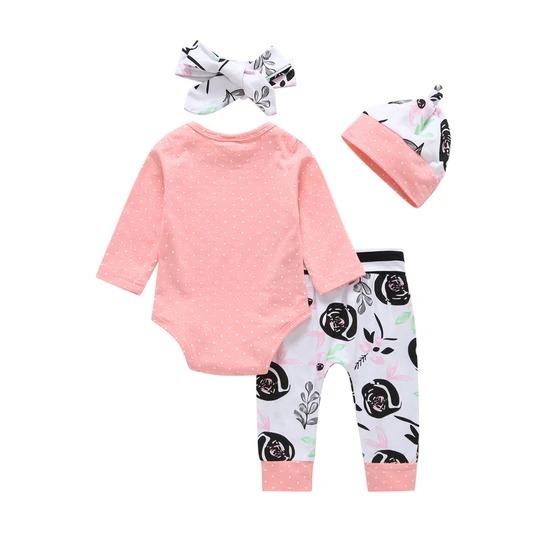 Hello-World Letter Print Romper & Floral Pant with Headband