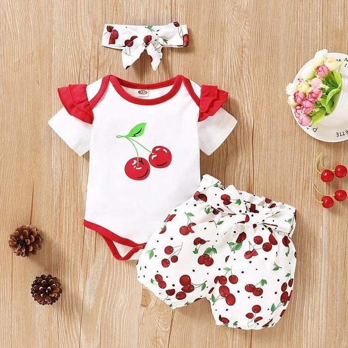 Full Printed Cherry Bodysuit with Shorts Baby Set