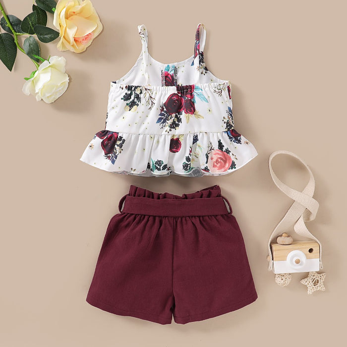 Solid Suspenders Top with Floral Pants Set