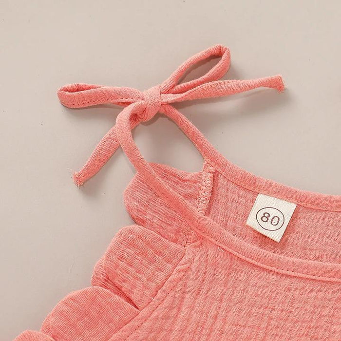 Solid Color Sling Shoulder Baby Jumpsuit