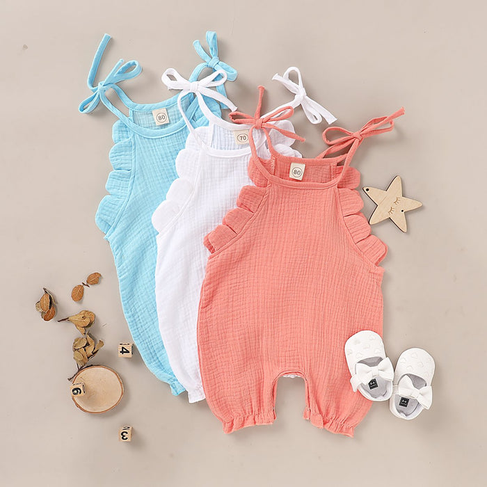 Solid Color Sling Shoulder Baby Jumpsuit