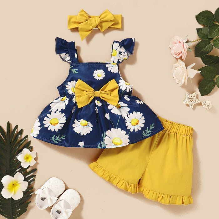 Babymeisjes 3-delige babysets met bloemen