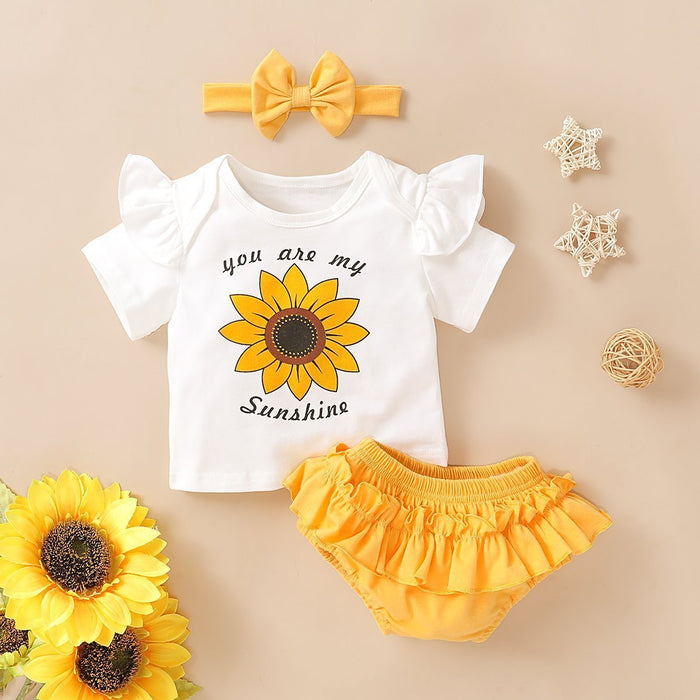 3PCS "You are my sunshine" Short Sleeve Letter Printed Baby Set