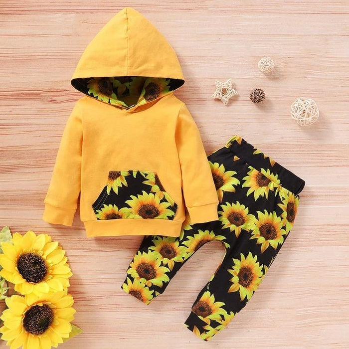 Splicing Pocket Hoodie with Allover Printed Pants Set