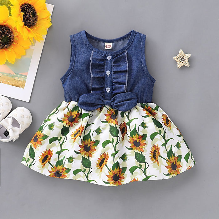 Baby/Toddlerl Sleeveless Denim Floral Printed Dress