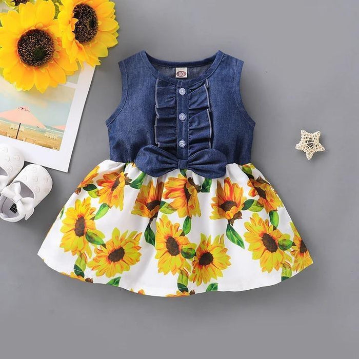 Baby/Toddlerl Sleeveless Denim Floral Printed Dress