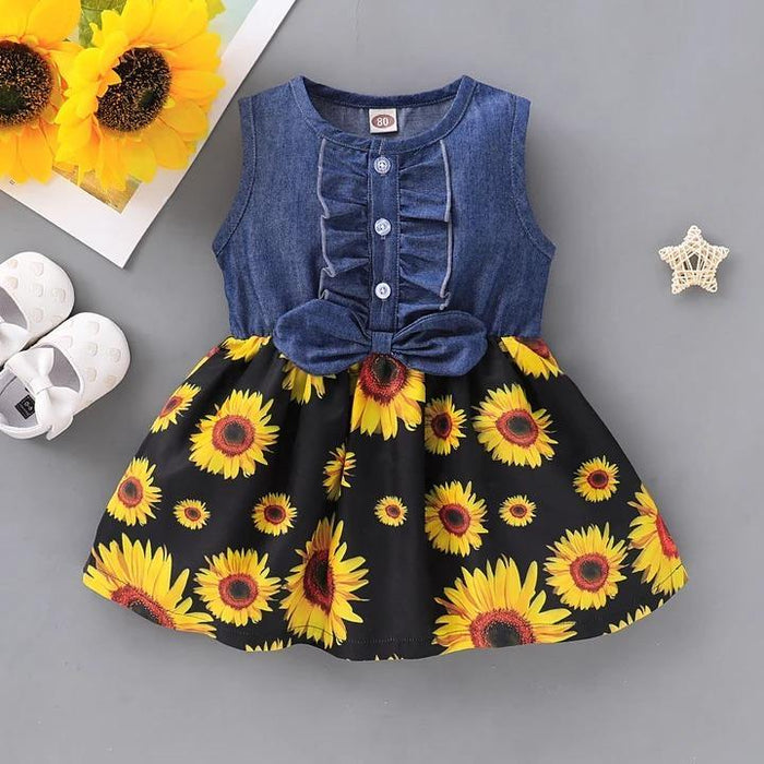 Baby/Toddlerl Sleeveless Denim Floral Printed Dress