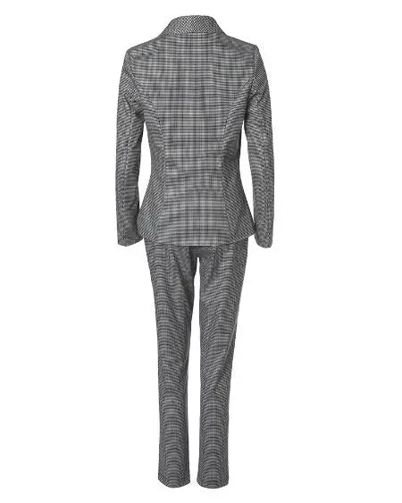 Combinatie van geruite blazer en broek met trekkoord 