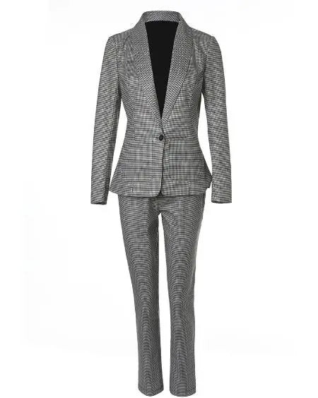 Combinatie van geruite blazer en broek met trekkoord 