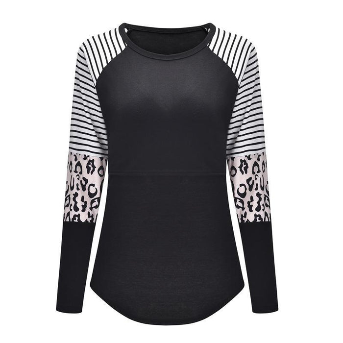 Casual Leopard Print Long-sleeve Nursing Tee