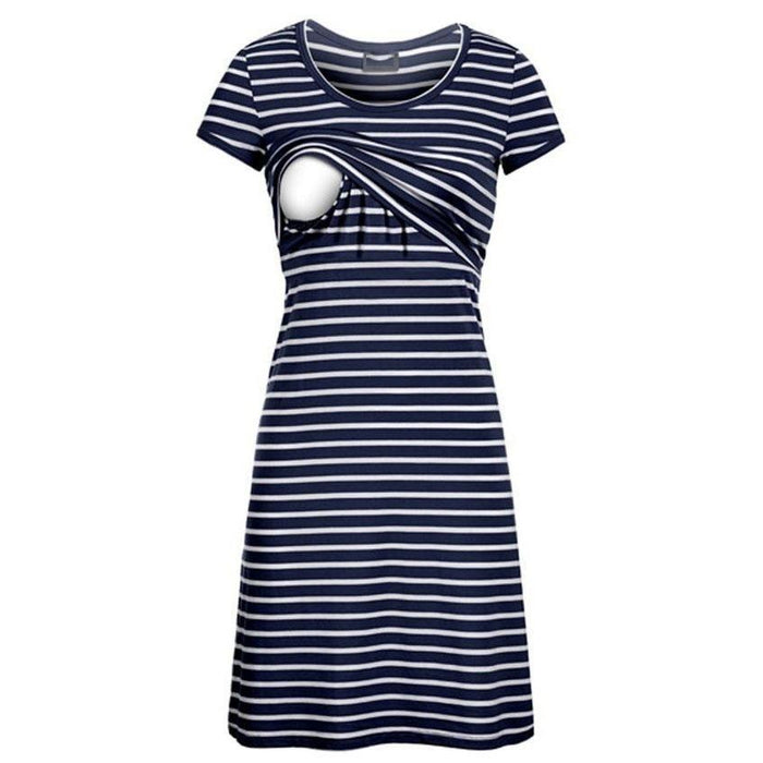 Casual Striped Short-sleeve Nursing Dress Agloryz Casual Striped Short-sleeve Nursing Dress Agloryz