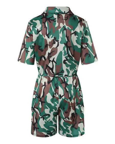 Camouflage Top & Shorts Set with Pocket Detail