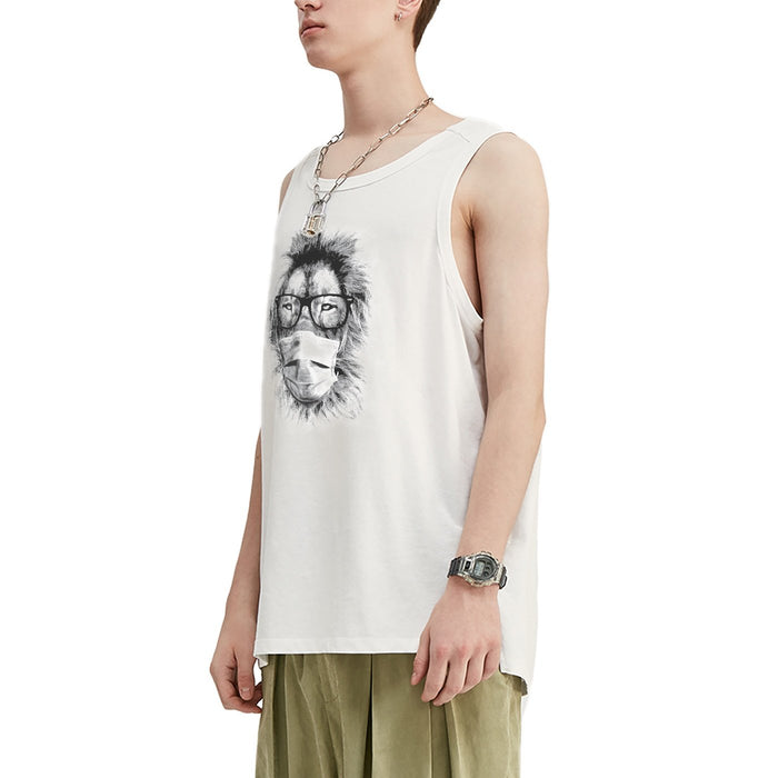 Camiseta sin mangas extragrande con diseño de león de Masked Fashion