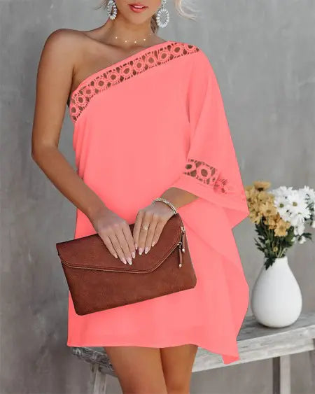 One Shoulder Dress with Contrast Lace