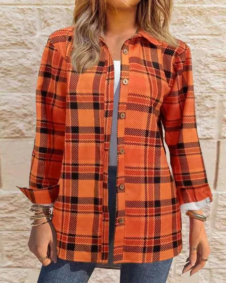 Button Down Shirt with Plaid and Roll Tab Sleeves
