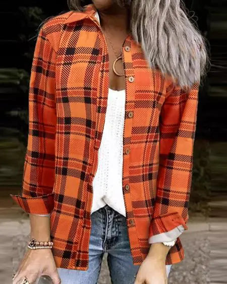 Button Down Shirt with Plaid and Roll Tab Sleeves