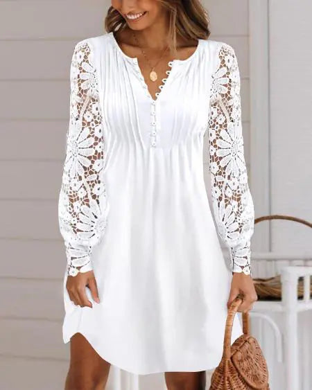 Casual Dress with Long Sleeves & Contrast Lace