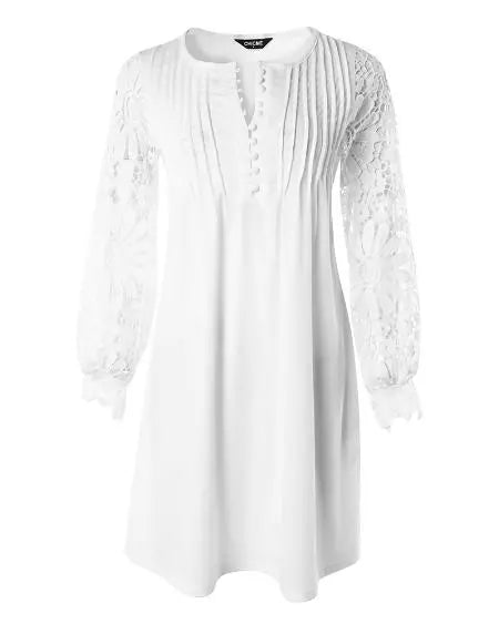 Casual jurk met lange mouwen en contrasterend kant 