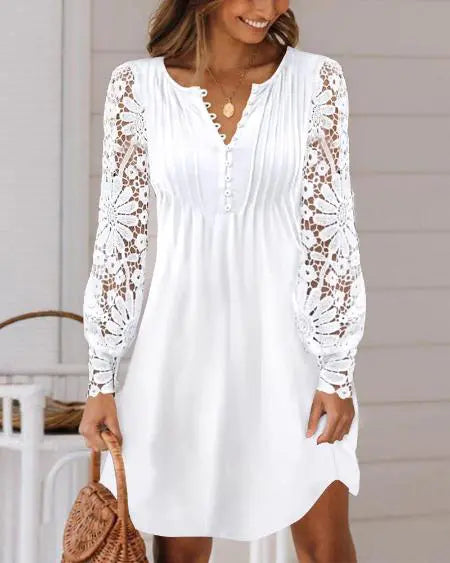 Casual Dress with Long Sleeves & Contrast Lace