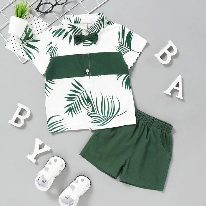 Leaf Printed Top with Solid Color Shorts Baby Set