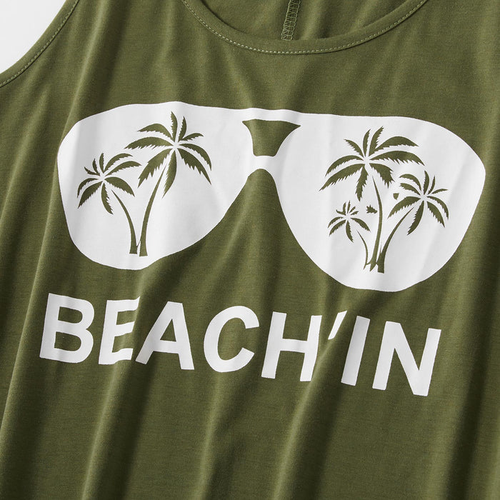 Coconut Tree and Sunglasses Print Tank Matching Dresses
