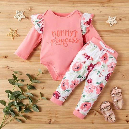 "Mommy Princess" Floral Letter Printed Baby Set
