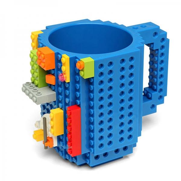 Creatief doe-het-zelf puzzelblok speelgoed baksteen mok koffiekopje blauw (350ml)