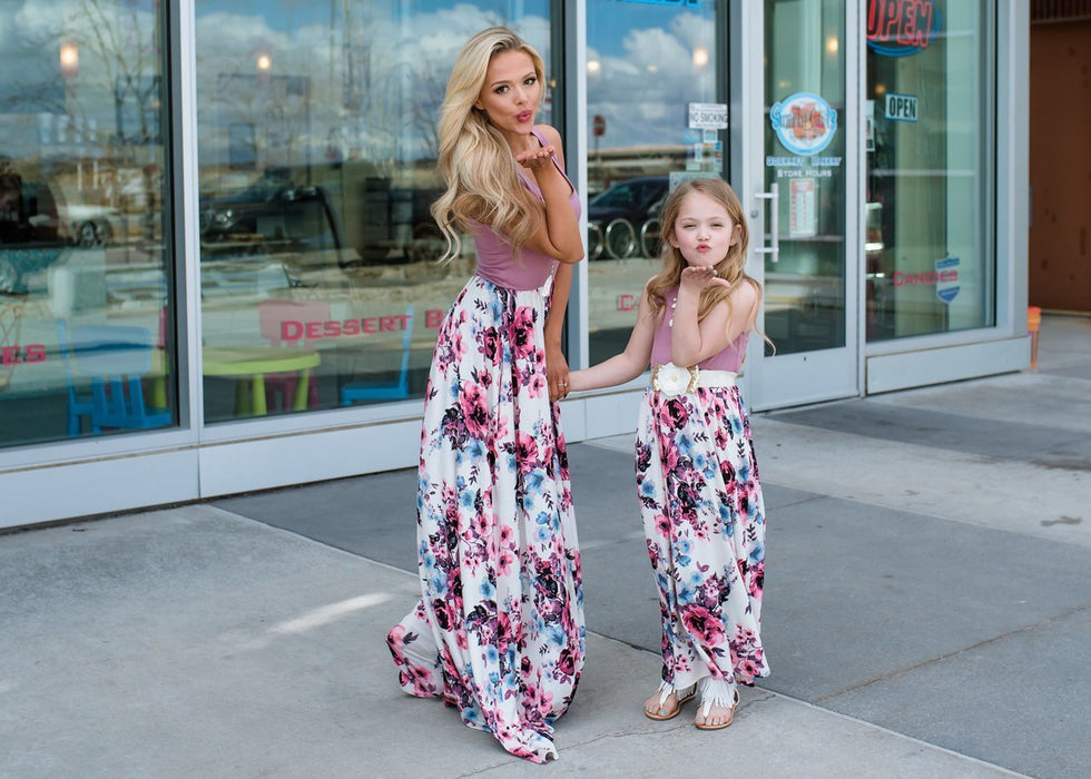 Mommy and Me Solid Stitching Printed Tank Dresses