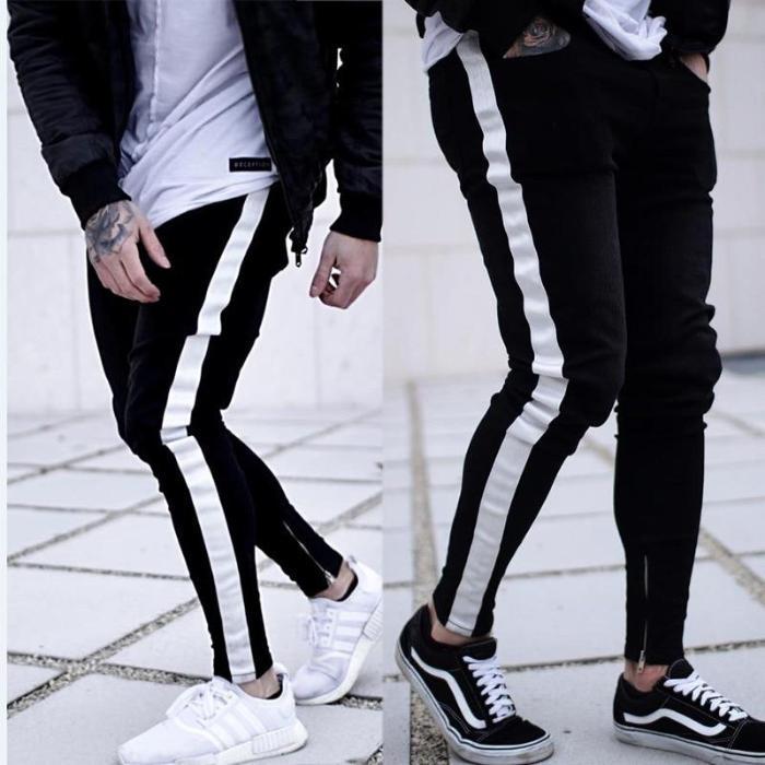 skinny White taping Striped Jeans