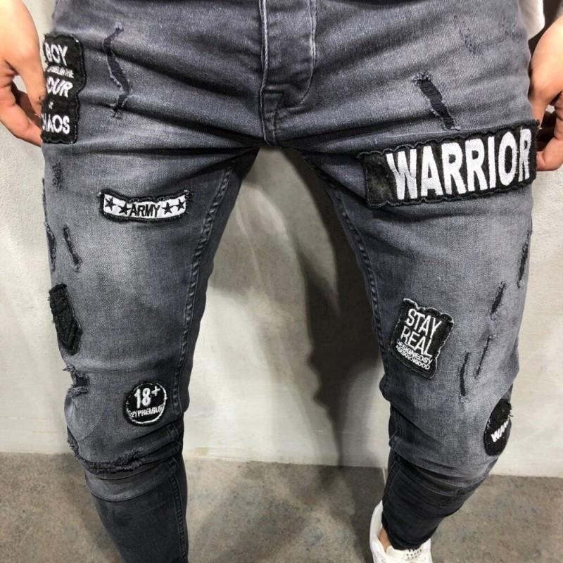 Slim-Fit Patched Jeans