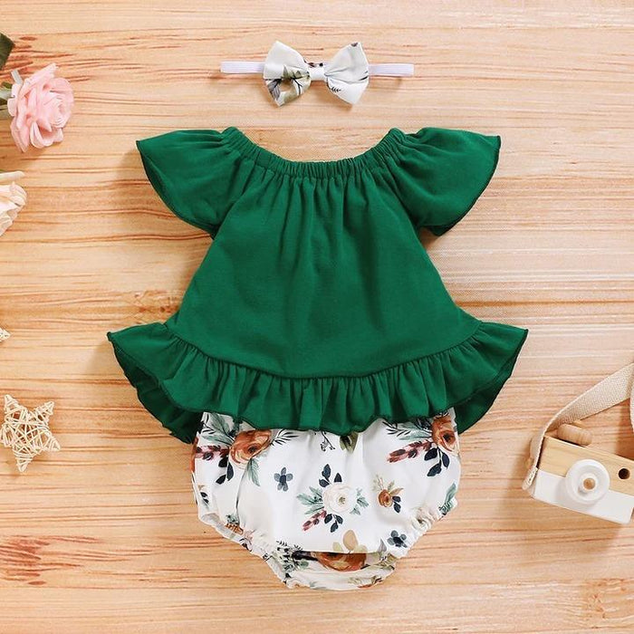 Solid Butterfly Sleeve Top and Floral Shorts Set