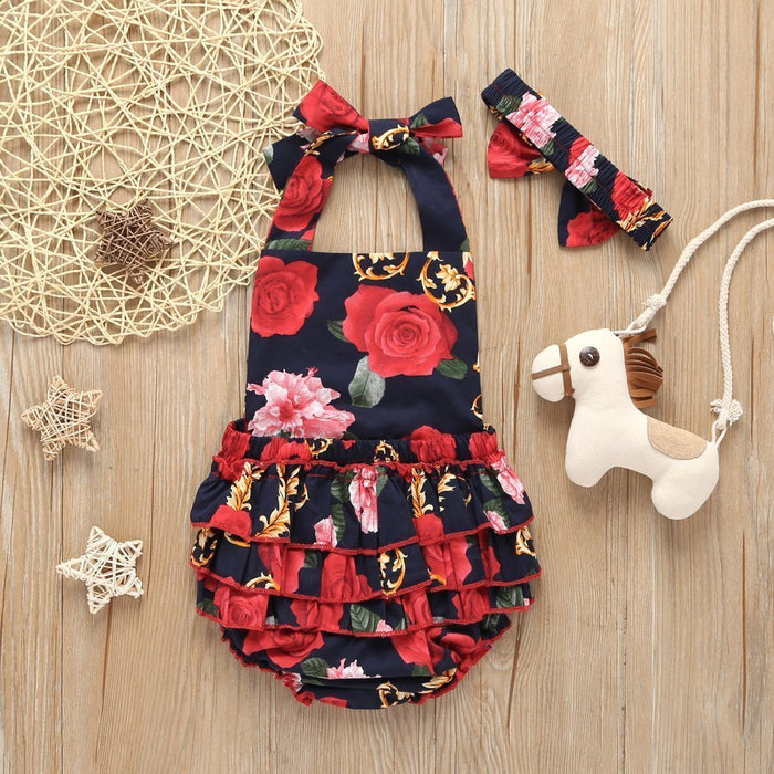 Floral Printed Ruffle Decor Baby Romper
