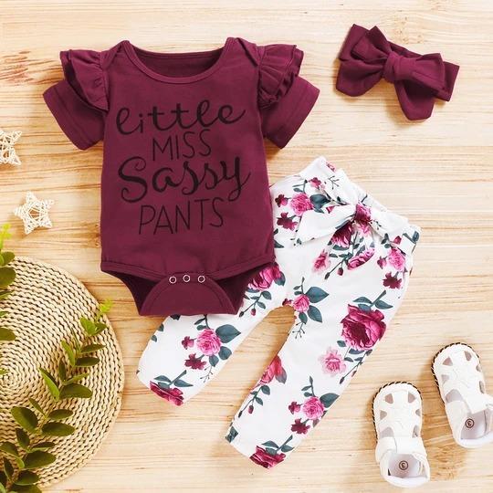 "Little miss sassy pants" Floral Printed Baby Set