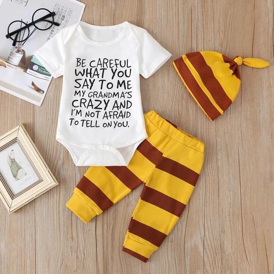 Letter Printed Bodysuit with Stripe Pants Baby Set