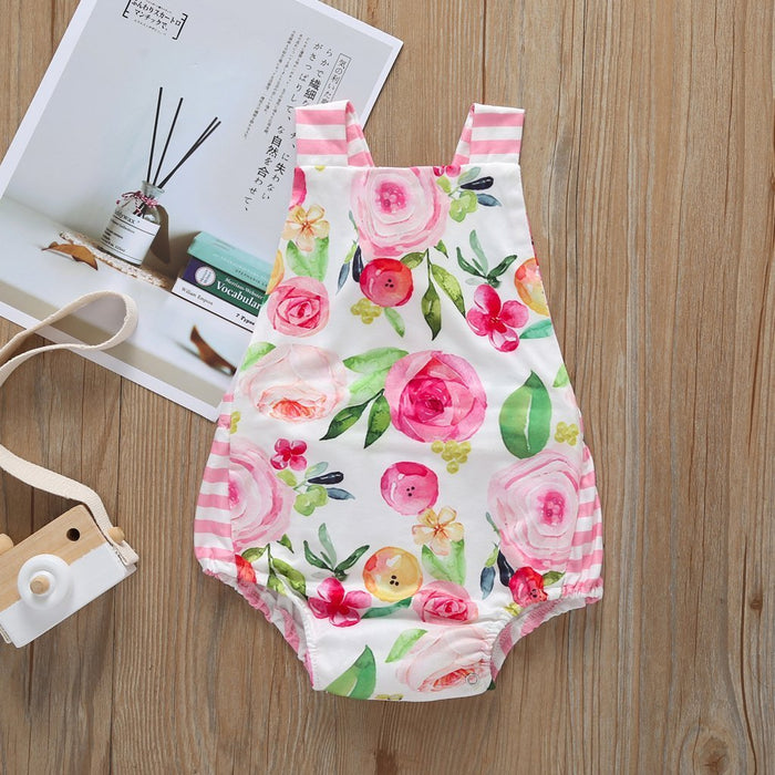 Floral Stripe Printed Baby Romper