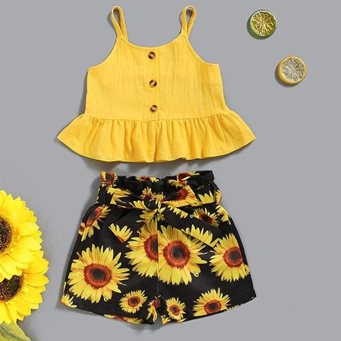 Strappy Top with Sunflower Printed Shorts Baby Set