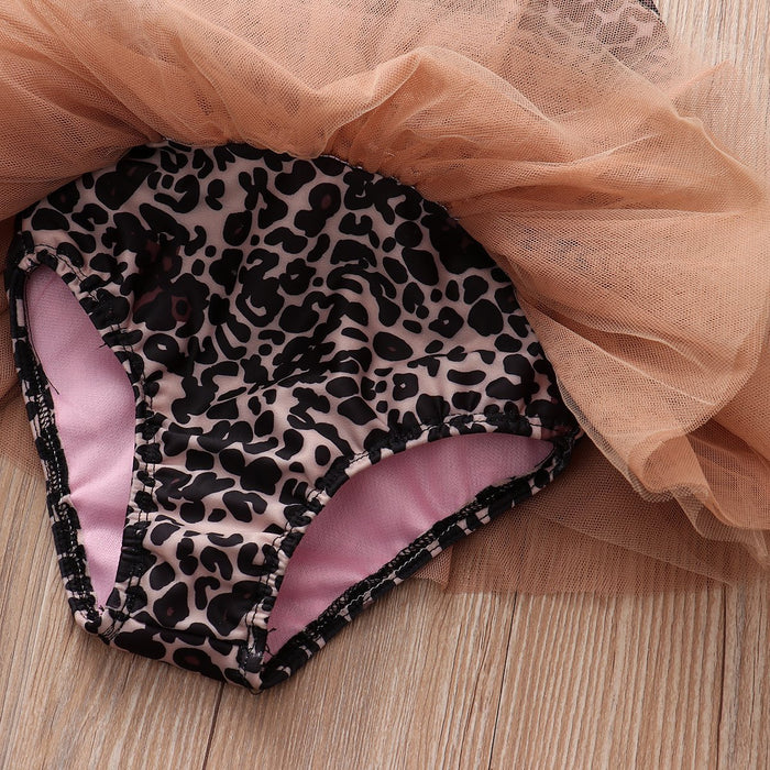 Pomponbadpak voor baby's met luipaardprint