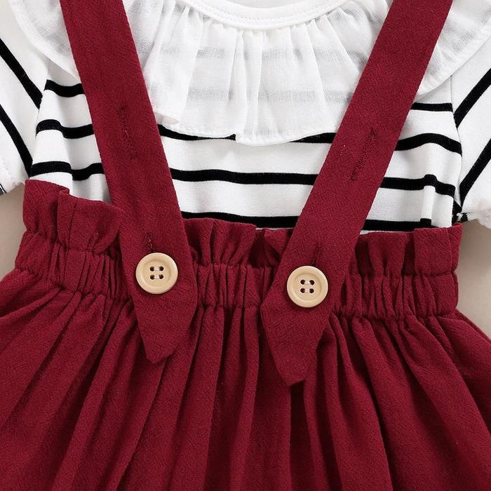 Stripe Printed Top with Solid Color Skirt Baby Set