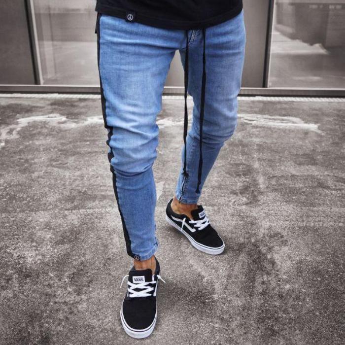 skinny White taping Striped Jeans — Agloryz