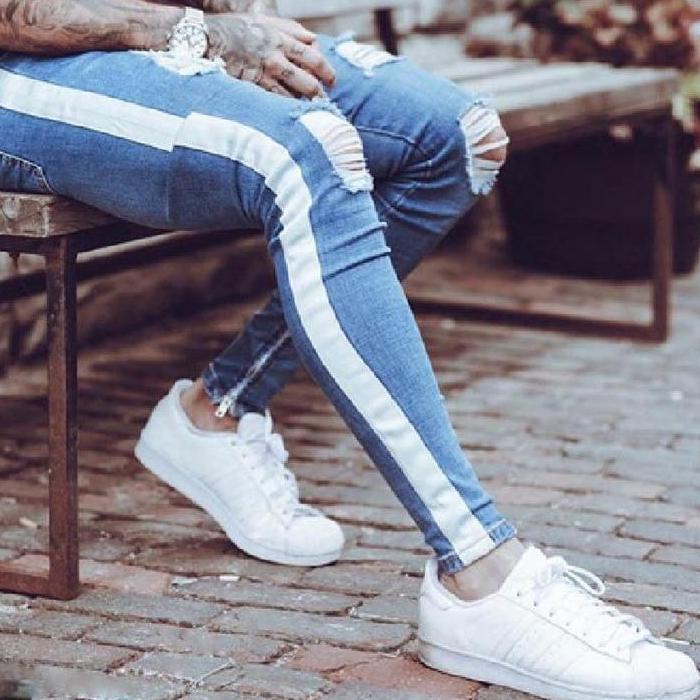 skinny witte taping gestreepte jeans