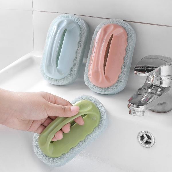 Strong Decontamination Handle Sponge Brush for Bathroom Kitchen Cleaning Green